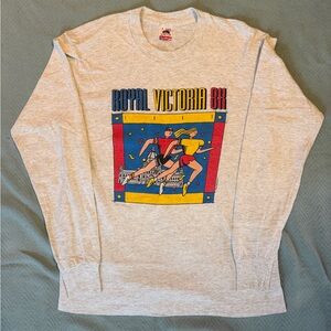Vintage 90s Single Stitch Fruit of the Loom Grey Long Sleeve Tshirt
